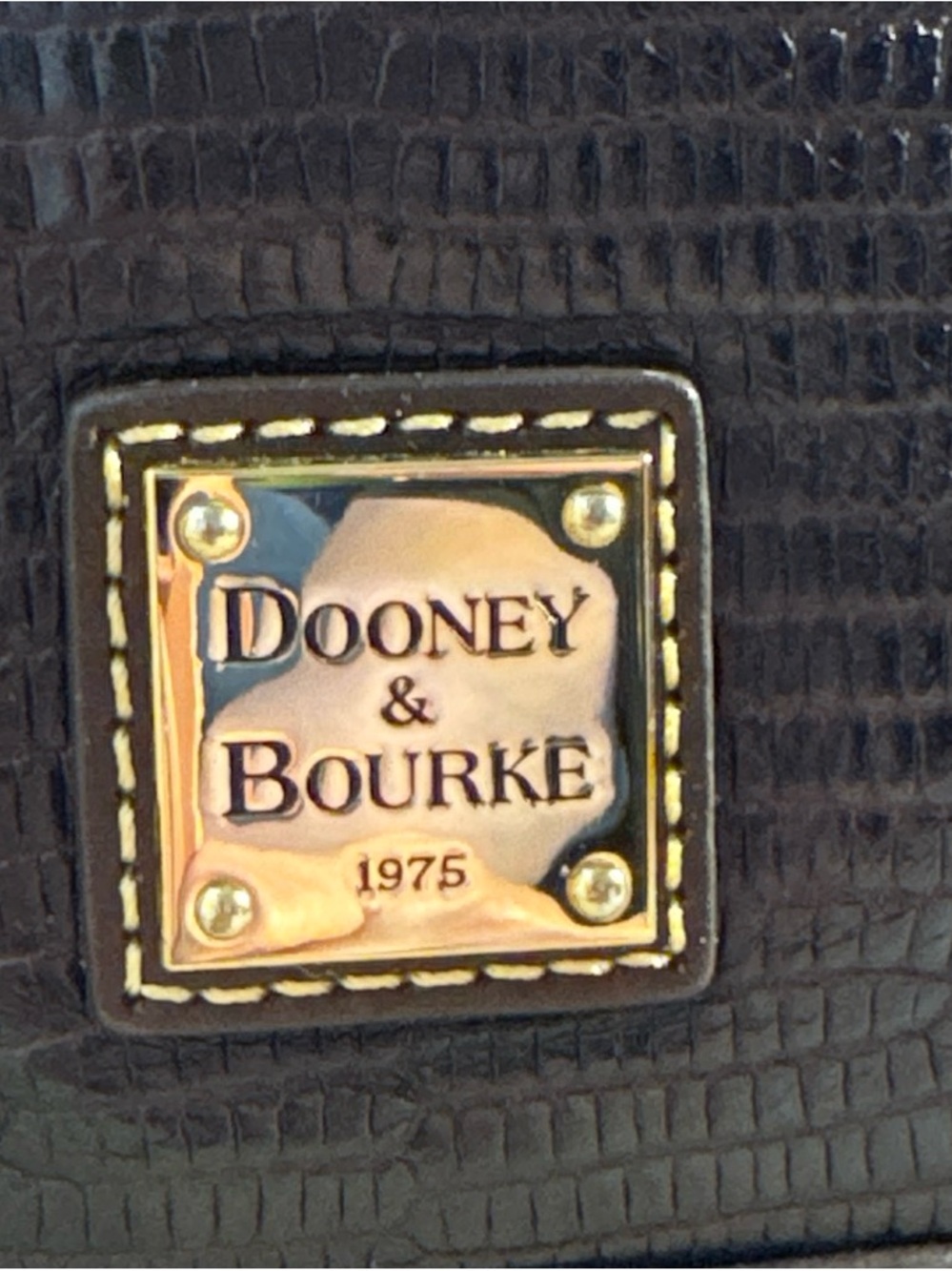 Dooney & Bourke Black Croc-Embossed Shoulder Bag with Gold Plaque